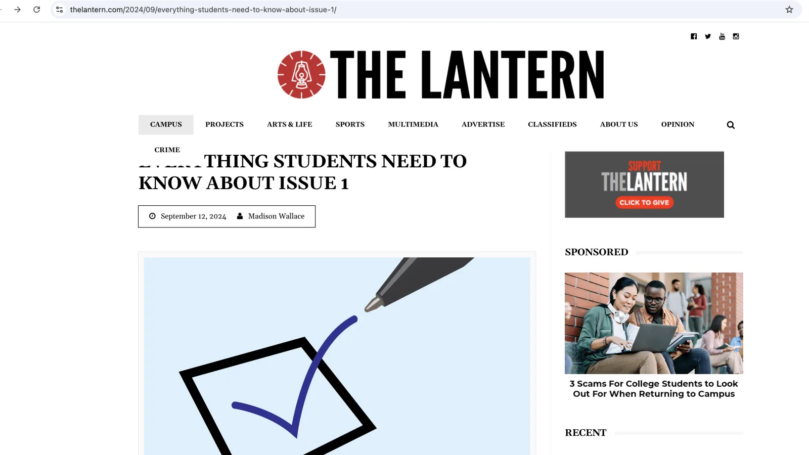 Screenshot of the article published in The Lantern.