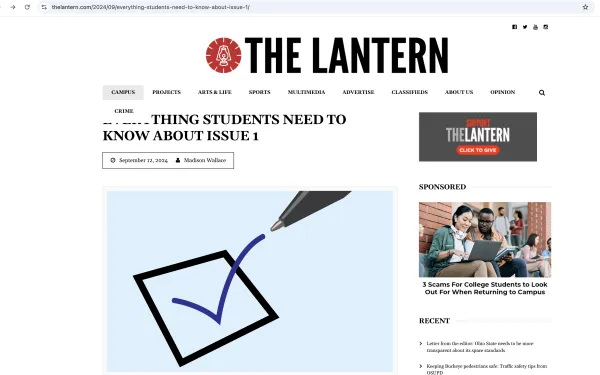 Screenshot of the article published in The Lantern.