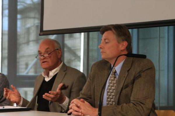 Ex-members of Congress Barry Goldwater Jr. and Jason Altmire sitting on a panel together