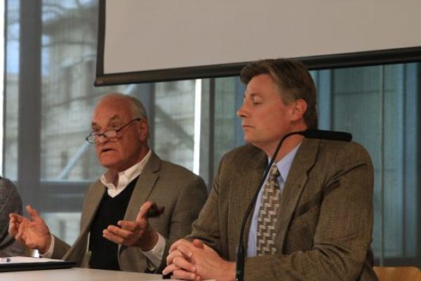 Ex-members of Congress Barry Goldwater Jr. and Jason Altmire Ex-members of Congress Barry Goldwater Jr. and Jason Altmire sitting on a panel together